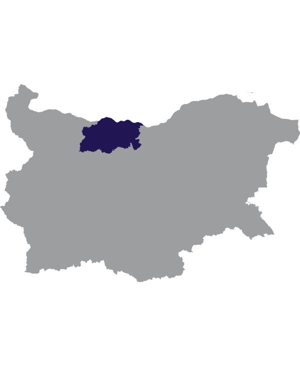 Landkaart Bulgarije grijs met oblast Pleven donkerblauw op transparante achtergrond - 600 * 733 pixels